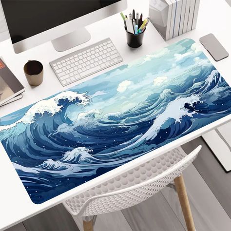 Blue Sea Wave Mousepad Computer Hd Keyboard Pad Mouse Mat Desk Mats Natural Rubber Anti-slip Office Mouse Pad - Temu Stylish Desk Accessories, Computer Mat, Computer Set, Unique Desks, Sea Wave, Keyboard Pad, Space Organizer, Office Essentials, Office Setup