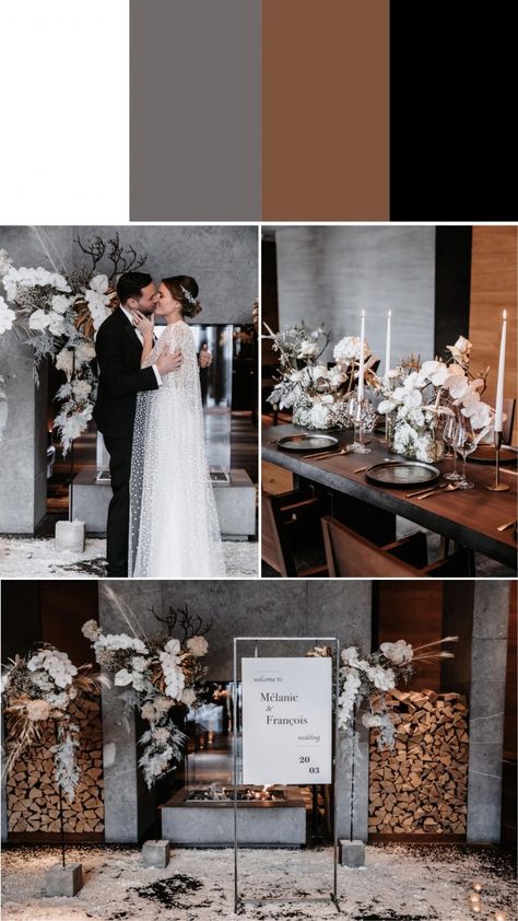 Color Scheme For Winter Wedding, Wedding Color Gray, Slate Grey Wedding Color Palettes, Winter Wedding Colors Black, Formal Wedding Colors Schemes, December Wedding Colors 2023, Silver Wedding Color Palette, 2024 Winter Wedding Trends, Wedding Schemes Colour Palettes