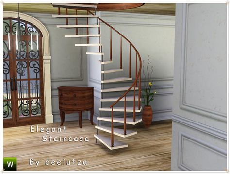 "Elegant Staircase" by deeiutza.  Subscriber only. Elegant Staircase, Sims 4 Cc Furniture Living Rooms, Round Stairs, Stairs Railing, Sims 3 Cc Finds, Sims 4 Tsr, Mod Furniture, Building Stairs, Muebles Sims 4 Cc