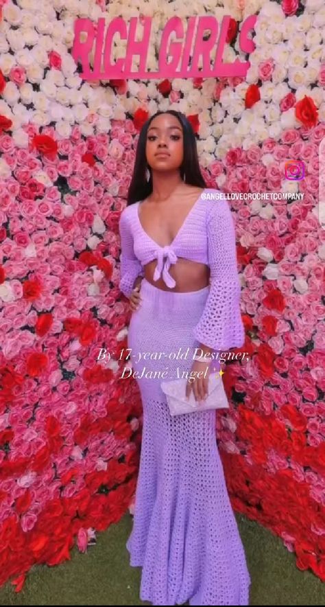 Purple Crochet Dress, Outfits With Flowers, Outfit Ideas Crochet, Crochet Outfit Ideas, Crochet Purple, Crochet Outfit, Crochet Outfits, Purple Outfit, Purple Set