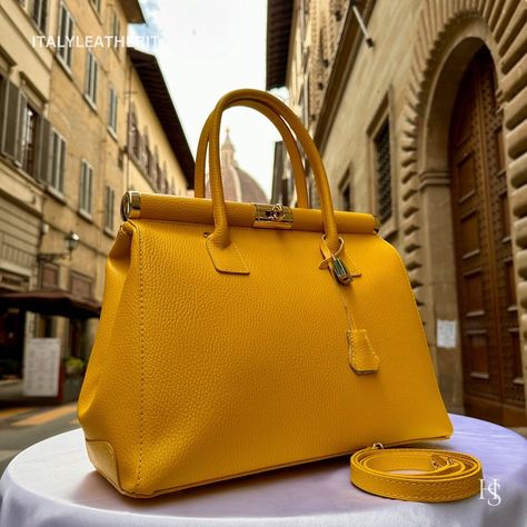 Italian Handmade Leather Bags for Women L L Elegant Leather Tote From Florence, Yellow Tote, Lock Bag - Etsy Yellow Luxury Bag, Leather Bags For Women, Yellow Tote Bag, Handmade Leather Bags, Luxury Tote Bags, Luxury Leather Bag, Cobblestone Streets, Leather Wedding, Bag Stand