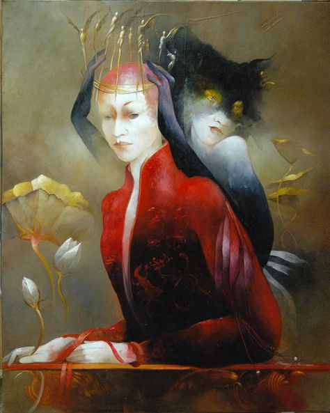 art by Ann Bachelier Long Canvas Art, Anne Bachelier, Medieval Paintings, Cuban Art, Magical Beings, Art Deco Illustration, Spiritual Realm, Latest Series, Medieval World