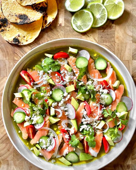 Mexican Ceviche, The Eyes, Cucumber Onion, Raw Shrimp, Raw Salmon, Chile Peppers, Mexican Beer, Salmon Sashimi, Small Cucumber