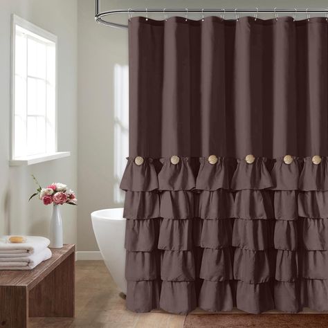 PRICES MAY VARY. Brown Shower Curtain - 1 pc curtain with 12 pcs plastic hooks per package.12 buttonhole top allows for easy hanging.72 inches square. Brown Shower Curtains for Bathroom Rustic Bath Room Curtain - adds timeless style to your bathroom. It's romantic lace design for a look that looks great in any bathroom. Ruffled Shower Curtain - Featuring thick white fabric ruffles, It's the perfect blend of romantic,cute,shabby chic,and charm. Dark Brown Shower Curtain - EASY TO INSTALL & WASH: Brown Shower Curtains, Ruffle Shower Curtain, Country Shower Curtain, Brown Shower, Shabby Chic Shower, Shabby Chic Shower Curtain, Brown Shower Curtain, Fabric Ruffles, Vintage Shower Curtain