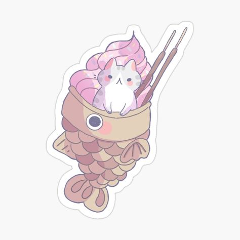 Taiyaki Tattoo, Taiyaki Aesthetic, Kitten Tattoo, Redbubble Stickers, Stickers Kawaii, Funny Doodles, Kawaii Doodles, Kawaii Cat