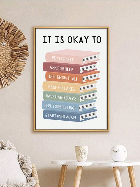 Boho It Is OK to Feel Books Educational Poster Wall Art Canvas Painting Print Picture Children Kids Room Classroom Decoration Multicolor    Polyester  Unframed Painting,Hanging Painting,Framed Picture   Home Decor, size features are:Bust: ,Length: ,Sleeve Length: Classroom Library Wall Decor, Graphic Design Classroom Decor, Boho Playroom Decor, Canva Classroom Decor, Librarian Desk Decor, Classroom Office Decor, School Counselor Office Ideas, How To Decorate Hallway Walls, Classroom Poster Ideas