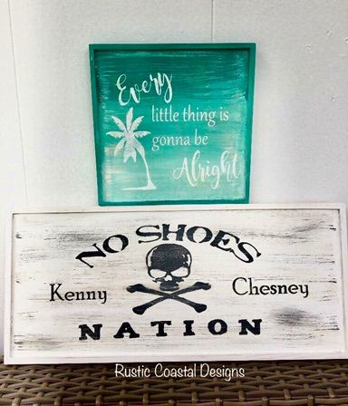 Every little thing will be alright no shoes nation Kenny Chesney distressed wood sign seapaint No Shoes Nation Kenny Chesney, No Shoes Nation, Pirate Ship Art, Distressed Wood Signs, Rustic Coastal, Cooler Designs, Bay Rum, Kenny Chesney, Love My Man