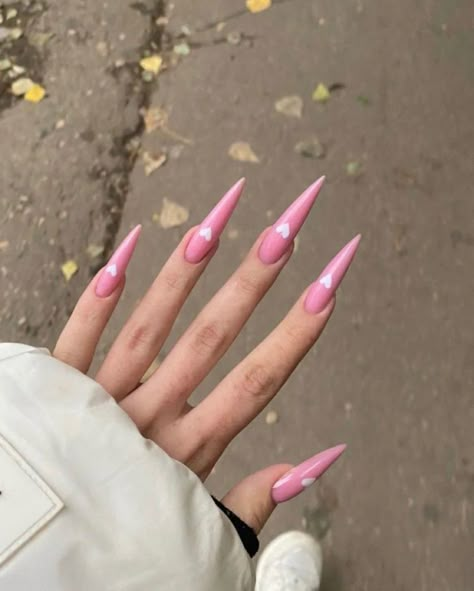 Pink Stiletto Nails, Acrylic Nails Stiletto, Punk Nails, Stiletto Nails Designs, Pink Nail, Pink Acrylic Nails, Heart Nails, Chic Nails, Dope Nails