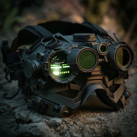 Tactical Helmet Design, Night Vision Aesthetic, Night Vision Helmet, Night Goggles, Tactical Goggles, Tactical Glasses, Sci-fi Helmet, Aerospace Design, Military Aesthetic