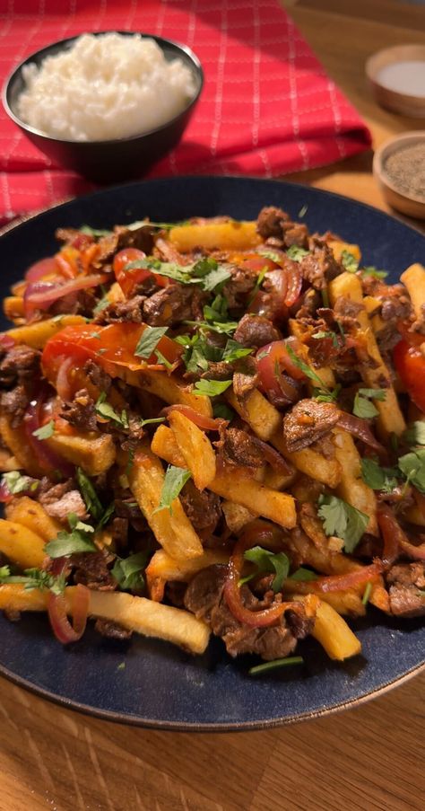 Vegan Lomo Saltado | Vegan Recipe | Beyond Meat Beyond Meat Steak Recipes, Beyond Steak Recipes, Beyond Steak, Lomo Saltado Recipe, Lomo Saltado, Meat Steak, Plant Based Whole Foods, Vegetarian Main Dishes, Vegan Recipe