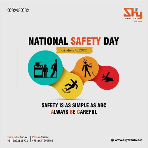 National Safety Day National Road Safety Week, National Safety Day Creative Ads, National Safety Day Poster, Safety Day Poster, National Safety Day, Safety Workplace, Environment Health And Safety, National Science Day, Health And Safety Poster