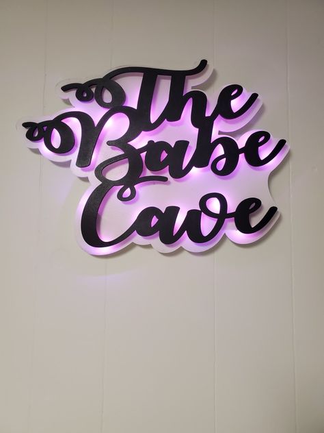 Pink Woman Cave Ideas, Lady Lair Girl Cave, Light Up Wall Signs, Beauty Room Neon Sign, Lady Lounge Ideas, Woman Cave Ideas Small, Babe Cave Ideas Small Spaces, Women Cave Room Ideas, Girl Cave Ideas Small Spaces