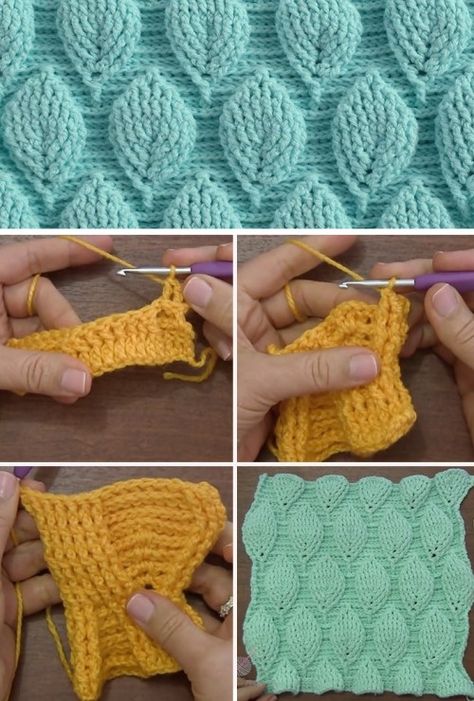 Crochet Leaf Stitch - Tutorial Crochet Leaf Stitch, Crochet Leaf Patterns, Crochet Vintage, Crochet Basket Pattern, Crochet Blanket Designs, Crochet Leaves, Easy Crochet Projects, Crochet Motifs, Crochet Stitches Patterns