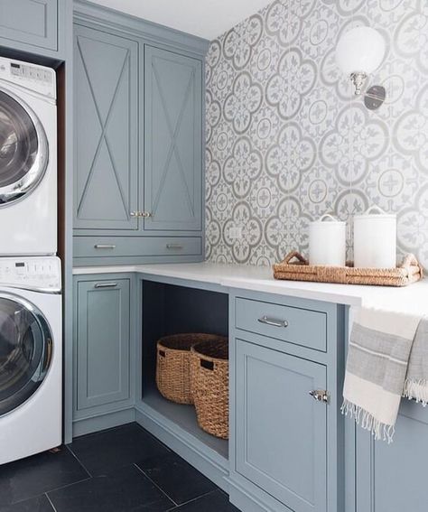 Laundry Room Paint Color, Laundry Room Paint, Laundry Room Colors, Stacked Laundry Room, Blue Gray Paint Colors, Classy Rooms, Laundry Room Ideas Small Space, Room Storage Diy, Blue Gray Paint