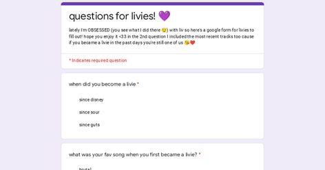 Google Forms Olivia Rodrigo, Olivia Rodrigo Google Form, Olivia Rodrigo Quizzes, Olivia Rodrigo Quiz, The Grudge, Google Form, Getting Him Back, Google Forms, Teenage Dream