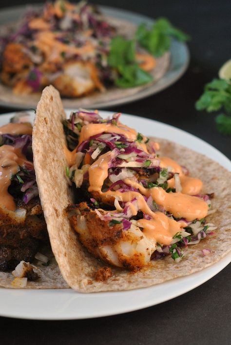 Blackened Fish Tacos with Cilantro Slaw and Sriracha Mayo Cilantro Slaw, Keto Coleslaw, Fish Taco Recipe, Blackened Fish Tacos, Blackened Fish, Blacken Fish, Sriracha Mayo, Fish Taco, Fish Tacos Recipe