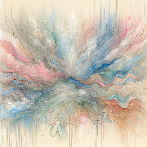 Experience the serene beauty of abstract art with this captivating image. The piece features a harmonious blend of undulating lines and soft, pastel color waves that evoke a sense of calm and movement, reminiscent of gentle ocean currents or the graceful flow of air. The subtle textures and the light, sketch-like white patterns add a whimsical touch, suggesting an ethereal landscape or a dreamy underwater scene. Light Sketch, Ethereal Landscape, Ethereal Design, Ocean Currents, Underwater Scene, Underwater Art, Color Wave, Concept Board, Sketchbook Art