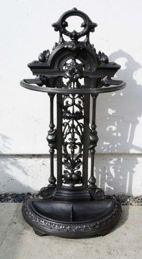 Victorian (circa 1870) Cast Iron Decorative Umbrella, Stick Stand Refurbished | 651763 | Sellingantiques.co.uk French Townhouse, Antique Umbrella, Decorative Umbrella, Vintage Umbrella Stand, Mudroom Entryway, Cosy House, Bird Stand, Umbrella Holder, Entryway Furniture