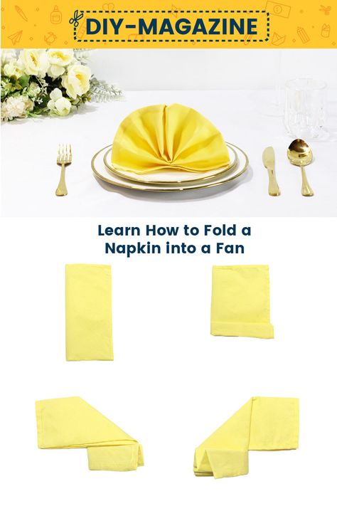 How to Fold a Table Napkin into a Standing Fan Napkin Folding Tutorial Step By Step, Fan Napkin Fold, Serviette Folding, Diy Napkin Holder, Napkin Folding Tutorial, Easy Napkin Folding, Standing Fans, Bathroom Shower Design, Pyramid Shape