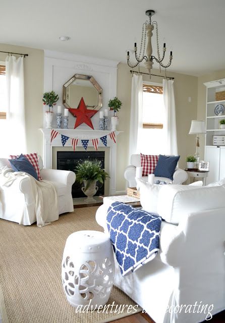 Patriotic Living Room, Black Bedroom Sets, Americana Home, July Outfits, Holiday Room, Room Hacks, Fourth Of July Decor, Patriotic Decor, Americana Decor