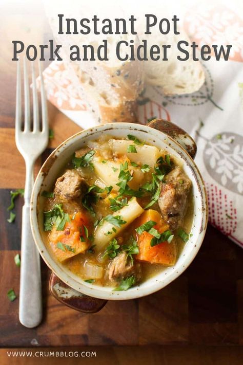 Pork stew on a weeknight? Totally doable if you're using an Instant Pot! This Pork and Cider Stew has tender, fall-apart chunks of pork and succulent root veggies, and comes together in just under an hour in your pressure cooker. Autumn Meals, Cold Weather Food, Pork Stew, Root Veggies, Instant Pot Pork, Crock Pot Soup, Quick Dinner Recipes, Root Vegetables, Family Friendly Meals