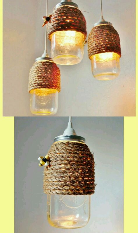 The Bed, Bee Room, Diy Luminaire, Mason Jar Lights, Honey Bee Decor, Crystal Dog, Hanging Lighting, I Love Bees, Lamp Hanging