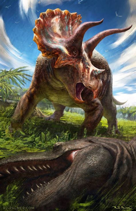 BotM-Triceratops horridus by https://www.deviantart.com/arvalis on @DeviantArt Rj Palmer, Feathered Dinosaurs, Real Dinosaur, Prehistoric Wildlife, Dinosaur Wallpaper, All Dinosaurs, Dinosaur Images, Dinosaur Pictures, Prehistoric World