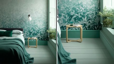 This is the colour you should paint skirting boards instead of 'uninspired' white, according to experts Calming Green Bedroom, Relaxing Bedroom Ideas Calming Colors, Bedroom Calm, Wall Draw, Beige Bedrooms, Green Bedrooms, Teal Bedroom, Paint And Paper Library, Interior Color Schemes