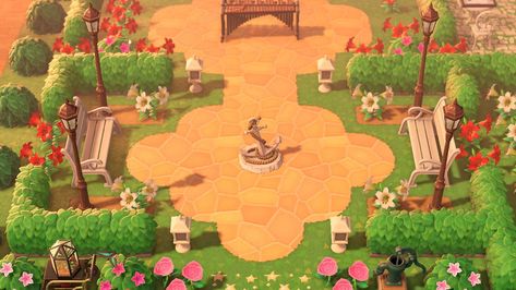 Idea park animal crossing new horizons Central Park Animal Crossing, Acnh Central Park Ideas, Animal Crossing Park Ideas, Animal Crossing Park, Acnh Park, Fairy Island, Cottage Witch, Animal Crossing Guide, Acnh Designs