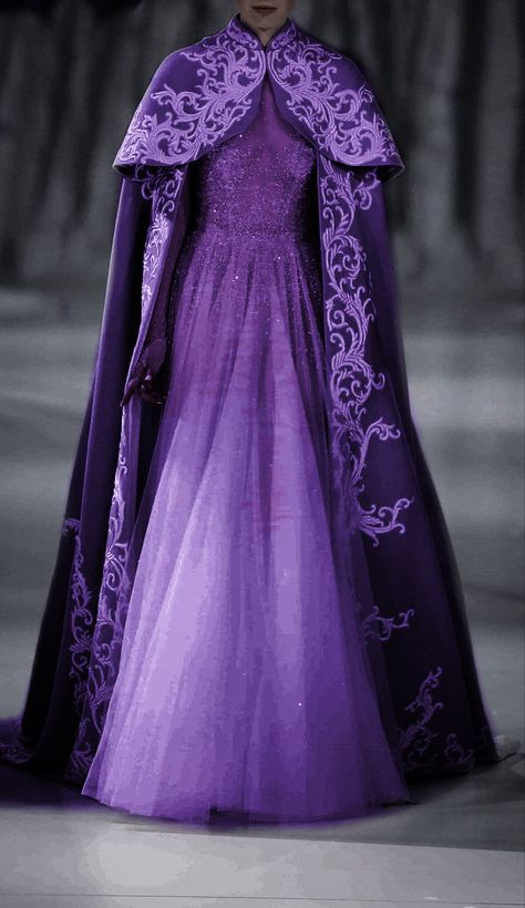 Abigail Fantasy Gown, Sofia Fantasy Gown, Sophia Fantasy Gown, Fantasy Dress With Cloak, Purple Royal Dress Aesthetic, Purple Dress Fantasy Gowns, Mid Evil Dresses Princesses, Ball Gown Fantasy Royal, Purple Royalty Aesthetic Dress