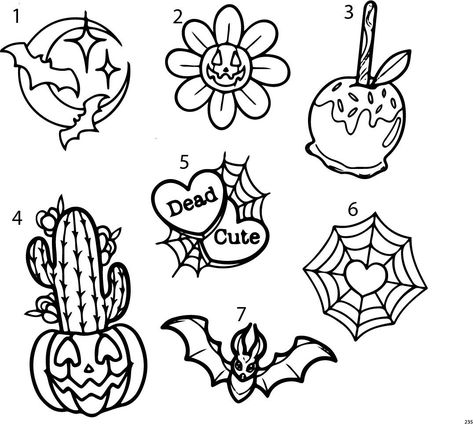 Plur Tattoo Rave, Easy Tattoo Flash Sheet, Spooky Designs Drawing, Corpse Bride Tattoo Stencil, Simple Flash Tattoo Designs, Simple Halloween Tattoo Flash, Easy Flash Tattoo Designs, Halloween Art Inspiration, Halloween Flower Tattoo