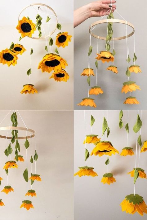 Monarch Decorations, Sunflower Nursery Theme Girl, Sunflower Nursery Ideas, Bumble Bee Nursery Ideas, Sunflower Nursery Theme, Sunflower Mobile, Bumble Bee Nursery, Farmhouse Outdoor Kitchen, Kitchen Design Farmhouse