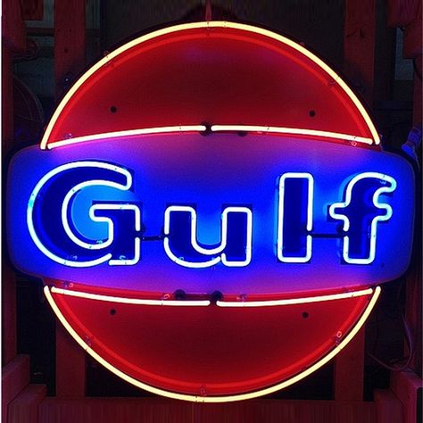 Neon Gulf Gasoline Neon Sign Neon Signs Uk, Neon Name Sign, Art Neon Sign, Business Logo Sign, Firestone Tires, Old Gas Stations, Vintage Neon Signs, Senior Home Care, Porcelain Signs