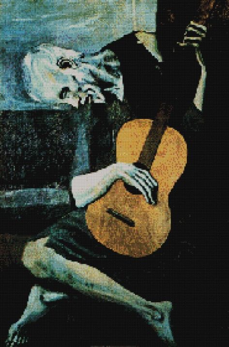 Adapted from artwork by Pablo Picasso "Old Guitarist" Pablo Picasso, Guitarist, Quick Saves, Art