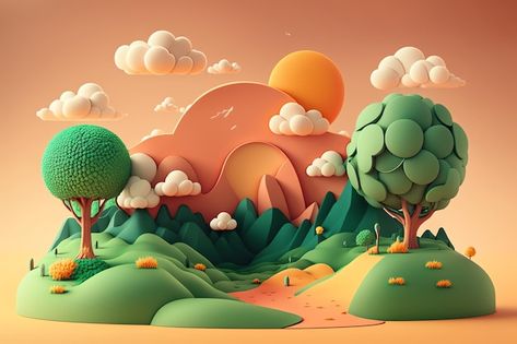 3d Art Landscape, 3 D Illustration, Nature 3d Art, 3d Art Styles, 3d Animation Background, Earth Day Illustration, Landscape Animation, Land Illustration, 3d Landscape Design