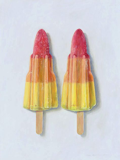 Rocket lolly ices. Limited edition giclée print. by JoelPenkman Joel Penkman, Sweet Paintings, Rocket Lolly, Simple Oil Painting, Handmade Paint, Ice Lolly, Food Painting, Limited Edition Giclee, Food Drawing