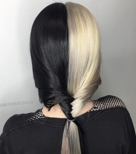 Split Hair Color, Black To Blonde Hair, Half Dyed Hair, Color Block Hair, Half And Half Hair, Two Toned Hair, Split Dyed Hair, Latest Hair Color, Gorgeous Hair Color