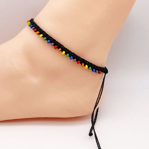 7 Handmade Anklets Ideas, Diy Rhinestone Earrings, Rainbow Anklet, Handmade Ankle Bracelets, Seed Bead Anklet, Anklets Diy, Swarovski Pearls Bracelet, Festival Jewellery, Surfer Jewelry