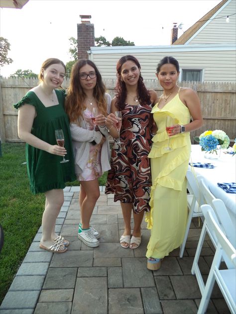 Backyard Dinner, Backyard Dinner Party, Dinner Party Outfits, Party Outfits, Friend Photos, Photo Inspo, Dinner Party, Party Outfit, Yellow