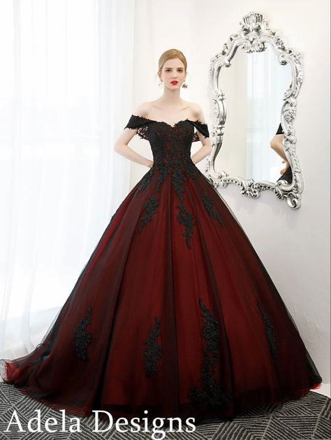 Dark Red Ball Gown, Burgundy Wedding Dress, Black Gothic Dress, Black Wedding Dress Gothic, Black Red Wedding, Black Wedding Gowns, Red Ball Gown, Red Black Dress, Gothic Wedding Dress