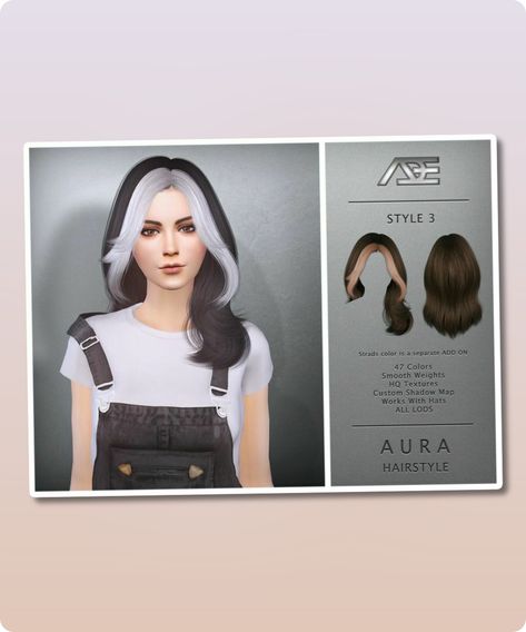 Sims 4 Hairstyle CC: Aura Style 3  Hairstyle Two Tone Hair Sims 4 Cc, Occlusion Shadow, Reading Aura, Space Buns Hair, Two Color Hair, 4 Hairstyles, Two Tone Hair, Sims 4 Cc Download, Cc Hair