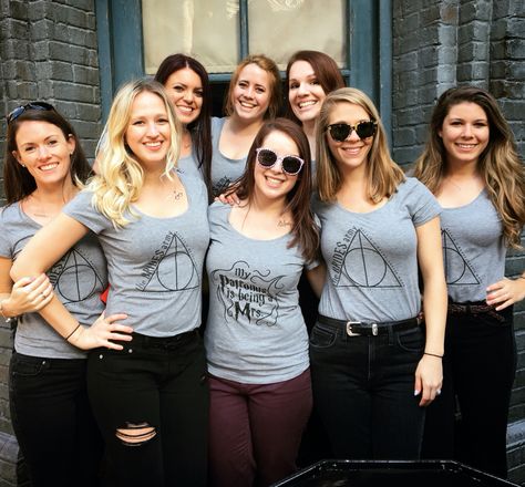 Amazing!!! Harry Potter themed bachelorette party at Universal Studios! Brides shirt: "My patronus is being a Mrs." Bridesmaids shirts: "Bride's Army" Universal Bachelorette Party, Universal Studios Bachelorette Party, Bachelorette Party Ideas Harry Potter, Harry Potter Bridesmaid Shirts, Harry Potter World Bachelorette Party, Harry Potter Bachelorette Shirts, Harry Potter Bachelorette Party Shirts, Harry Potter Themed Bachelorette, Harry Potter Themed Hen Party