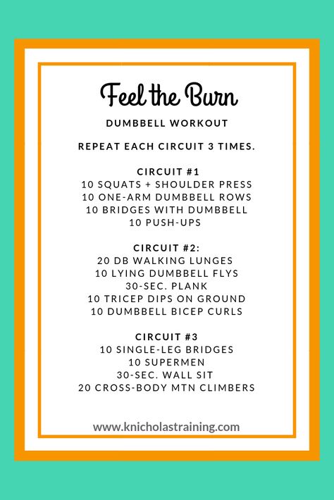 Feel the Burn Dumbbell Workout — Karen Nicholas Training Db Workout, Resistance Training Workouts, Dancing Moves, Boot Camp Workout, Fitness Exercises, Circuit Workout, Strength Training Workouts, At Home Workout Plan, Resistance Training