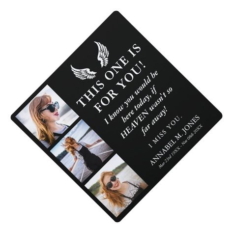 'In Honor Of' 3 Photo Tribute Graduate Graduation Cap Topper  Zazzle Graduation Cap Ideas For Lost Loved Ones, Memorial Graduation Cap Ideas, Grad Cap Ideas For Lost Loved Ones, Memories Quote, Rip Dad, Graduation Cap Ideas, Masters Graduation, Boy Graduation, High School Graduation Cap