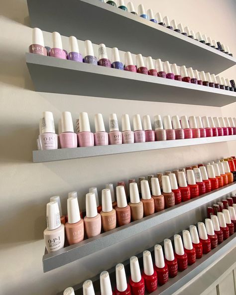 The nail color wall of our dreams, courtesy of @elleviebeauty. You can never have too many options. #ColorIsTheAnswer #OPIObsessed #OPI #Nails #NailWall #NailPolish #NailLacquer #NailSalon #NailSalonWall #NailAppointment Emoji Nails, Opi Nail Polish Colors, Beauty Salon Posters, Nail Salon Decor, Nail Salon Design, Nail Art Studio, Boutique Decor, Color Wall, Long Lasting Nails