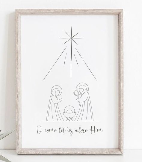 Easy Nativity Drawing, Nativity Drawing Simple, Nativity Line Art, Nativity Line Drawing, Nativity Doodle, Simple Nativity Drawing, Nativity Sketch, Nativity Drawing, Jesus Christmas Crafts