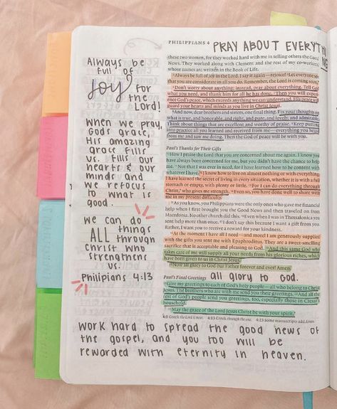 Philippians 4 Bible Journaling, Phillipians Bible Study, Philippians Bible Journaling, Philippians Bible Study, Bible Annotations, Bible Highlighting, Book Of Philippians, Bible Journal Notebooks, Open Bible