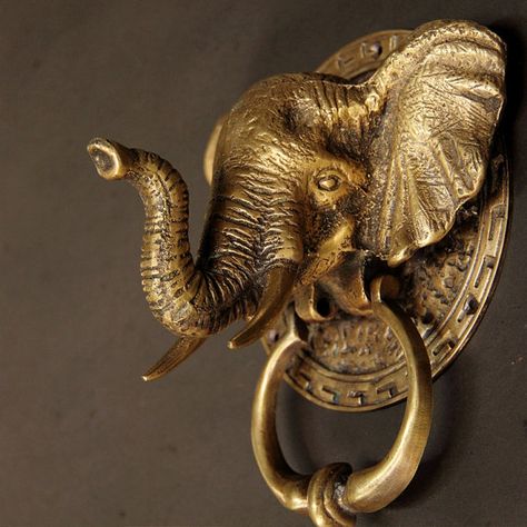 Animal Head Decor Elephant Knockers 7.1/10 by GentureAntiqueBrass Animal Head Decor, Front Door Knocker, Antique Elephant, Door Knockers Unique, Entry Door Handles, Biggest Elephant, Door Knobs And Knockers, Elephant Face, Brass Door Knocker