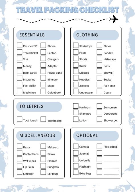 Planning a trip? This ultimate travel packing checklist ensures you never leave anything behind! From travel essentials and must-have clothing items to toiletries, gadgets, and important documents, this checklist covers everything you need for a stress-free vacation. Whether you're headed on a weekend getaway, international trip, or a beach vacation, use this packing guide to stay organized and prepared."

#Travel
#PackingChecklist
#TravelEssentials
#PackingGuide
#vacation
#organized
#musthaves Planning A Trip Checklist, Travel Shopping List, Things To Pack On A Trip, What To Pack For A 5 Day Trip, Traveling List Packing, Flying Checklist, What To Pack For A Weekend Trip, Florida Vacation Packing List, Airport Checklist