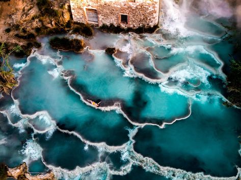 eva phan cascate del mulino instagrammable spots terme di saturnia natural hot springs tuscany thermal bath spa italy solo female travel province of grosseto italy where to go tuscany dji mavic mini drone photography shein inexpensive yellow high waisted bikini PINTEREST: @eva_darling Salina Italy, Tuscany Italy Hot Springs, Saturnia Hot Springs Italy, Best Places In Rome, Livorno Italy Beach, San Domenico Palace Taormina, Pompeii Ruins, Drone Photography, Medieval Town